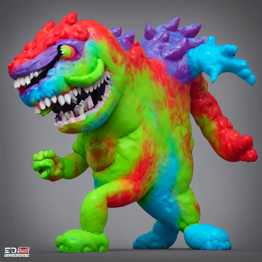 Prompt: 3 d render of a colorful monster kaiju!!! sofubi!!!! soft vinyl toy, promo shots 4 k photography