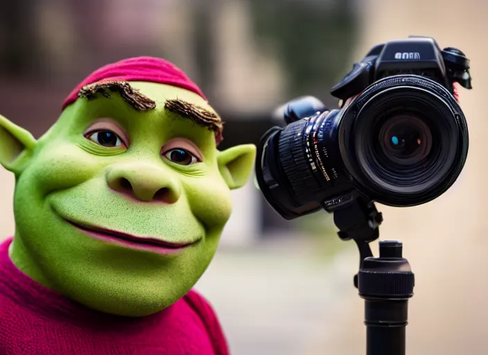 Prompt: dslr portrait photo still of shrek, 8 k, 8 5 mm, f. 1 4