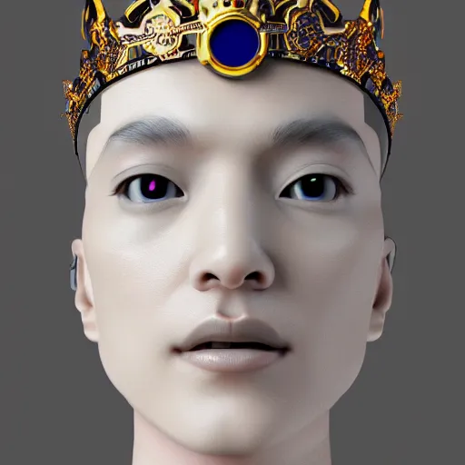 Prompt: ai robot king wearing a crown profile view portrait 4 k digital art 3 d render octane render, anime, two dimensional, looking to the side