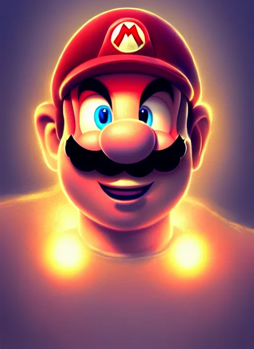 Image similar to portrait of super mario, intricate, elegant, glowing lights, highly detailed, digital painting, artstation, concept art, smooth, sharp focus, illustration, art by wlop, mars ravelo and greg rutkowski