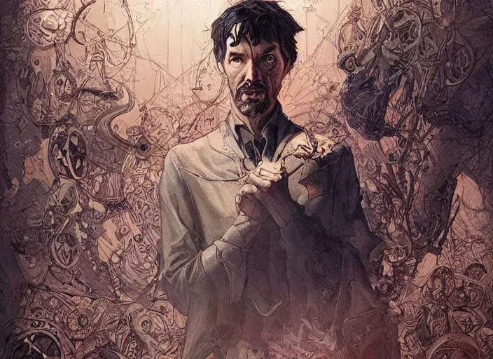 Prompt: a highly detailed eerie portrait of stephen strange, james gurney, james jean