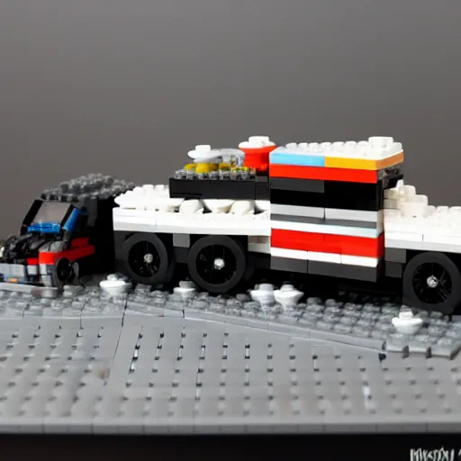 Image similar to photo of moskvich 412 car made of lego, 35 mm