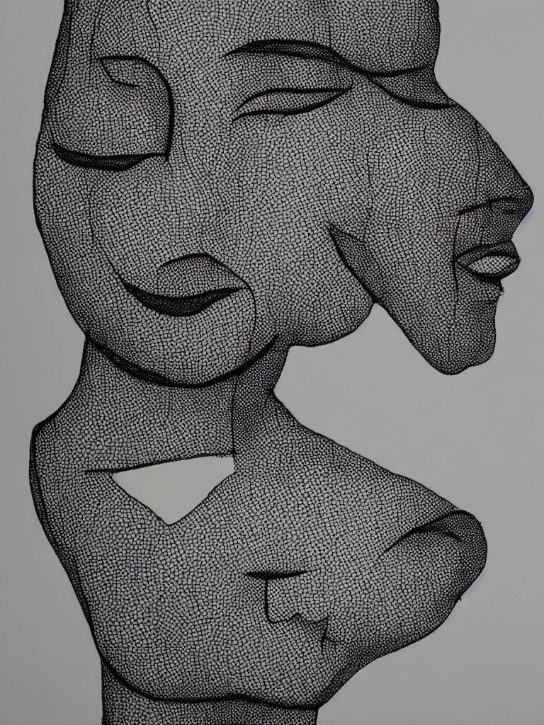 Prompt: elegant minimal thick metal wire art of a symmetrical and expressive female human facial features and body, influenced by gejza schiller portraits