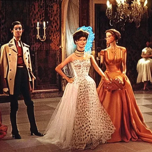 Image similar to ballroom scene from the leopard by luchino visconti with alain delon and claudia cardinale and an extraterrestrial!!!! set in the 1 9 th century in an italian villa. technicolor!!!!, highly intricate, 5 0 mm