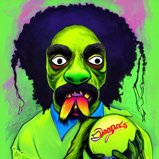 Image similar to a snoop dogg tennis ball monster, snoop dogg, colorful, digital art, fantasy, magic, chalk, trending on artstation, ultra detailed, professional illustration by basil gogos