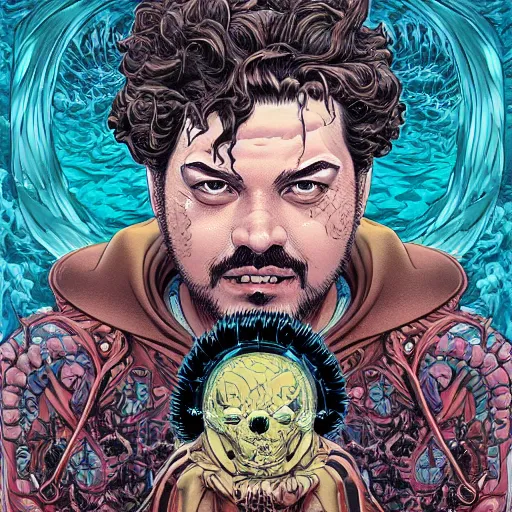 Prompt: portrait of crazy post malone, symmetrical, by yoichi hatakenaka, masamune shirow, josan gonzales and dan mumford, ayami kojima, takato yamamoto, barclay shaw, karol bak, yukito kishiro