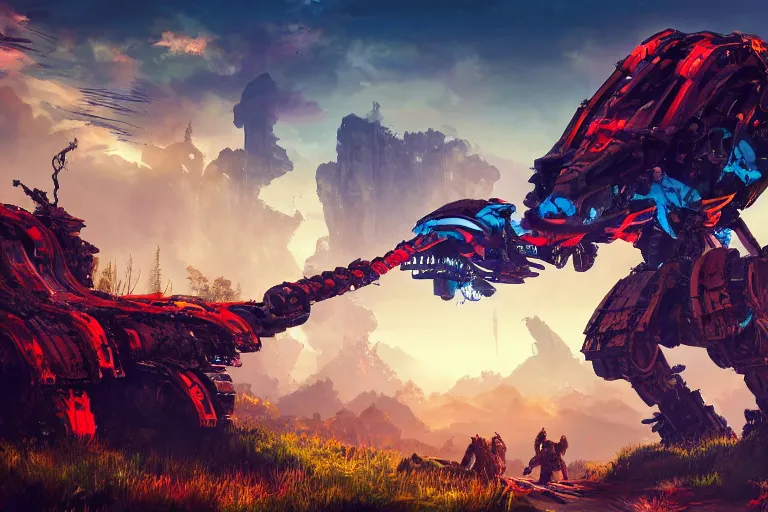 Image similar to ravager machine mecanical creature robot of horizon forbidden west horizon zero dawn bioluminiscence global illumination ray tracing hdr fanart arstation by ian pesty and alena aenami artworks in 4 k