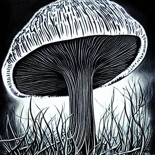 a big mushroom realistic painting black light highly | Stable Diffusion