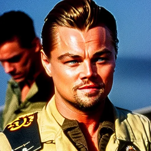 Prompt: Leonardo DiCaprio as maverick in top gun