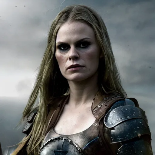 Prompt: anna paquin as a warrior in a dystopian future