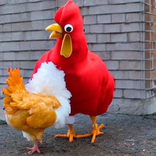 Image similar to chicken dressed as an inmate