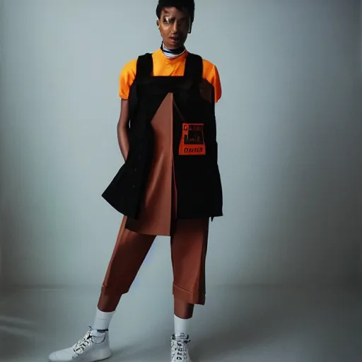 Image similar to realistic photoshooting for a new balenciaga lookbook, color film photography, portrait of a beautiful woman, model is wearing techtical vest, photo in style of tyler mitchell, 3 5 mm,