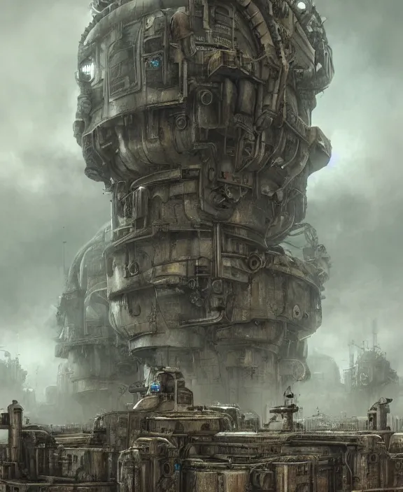 Image similar to a fortified steampunk military base with giant artillery cannons, by HR Giger and Beksiński and Stephan Martiniere , 4k resolution, detailed, trending on artstation