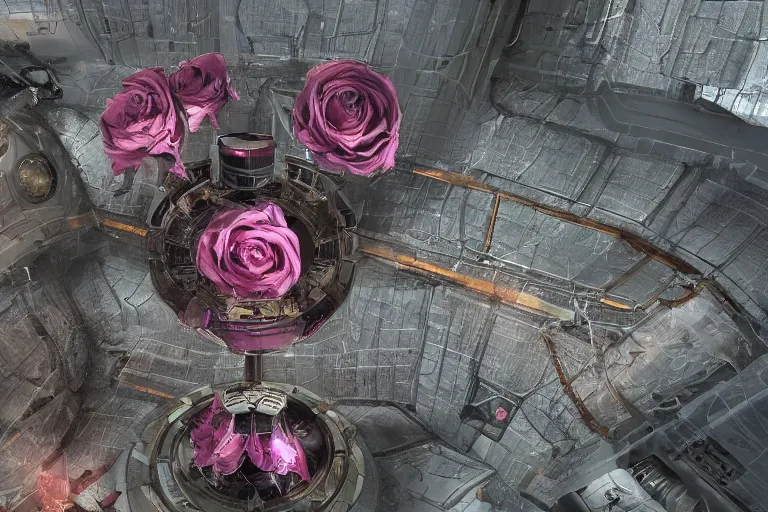 Prompt: A outside view of abandoned magnetic rose space station in shape of rose in the deep space, Trending on artstation.