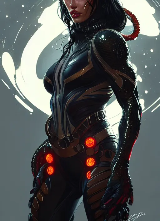 Prompt: portrait of apex legends, venom megan fox, intricate, elegant, glowing lights, highly detailed, digital painting, artstation, glamor pose, concept art, smooth, sharp focus, illustration, art by artgerm and greg rutkowski, artey freytag