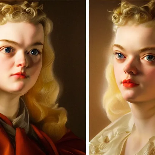 Prompt: leyendecker and peter paul rubens, head and shoulders portrait of a elle fanning, nighttime, at sea, ray tracing, unreal engine, fantasy art by global illumination, radiant light, detailed and intricate environment