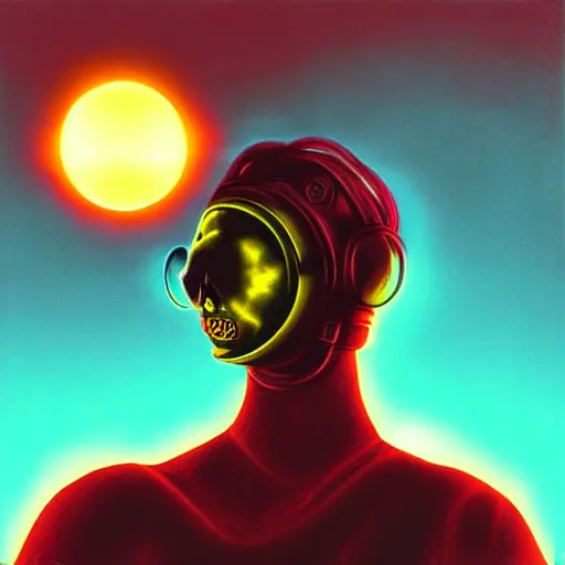 Prompt: Surreal nuclear eclipse blast, cyberpunk, art by Sandra Pelser