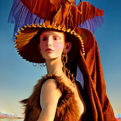 Prompt: photographic portrait of a stunningly beautiful renaissance female at burning man festival, contemporary fashion shoot, by edward robert hughes, annie leibovitz and steve mccurry, david lazar, jimmy nelsson, breathtaking, 8 k resolution, extremely detailed, beautiful, establishing shot, artistic, hyperrealistic, beautiful face, octane render