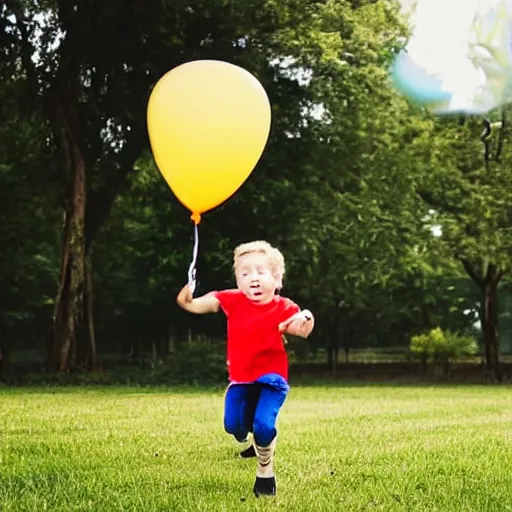 Prompt: a child chasing a balloon