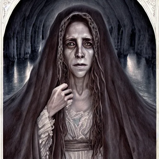 Image similar to a wlop 3 d render of very very very very highly detailed beautiful mystic portrait of the curse of la llorona and horror background by anton pieck, intricate, extremely detailed, digital painting, artstation, concept art, smooth, sharp focus, illustration, intimidating lighting, incredible art,