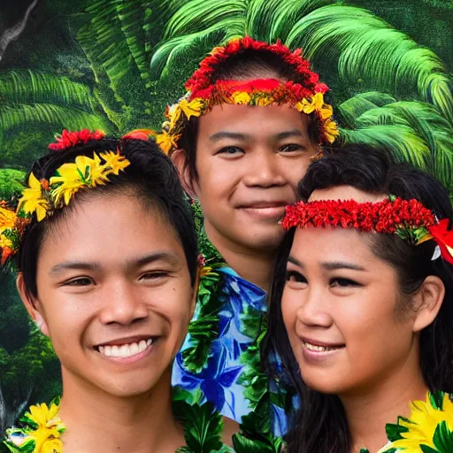 Prompt: hawaiian - filipino - portuguese people living in hawaii, 4 k photorealism