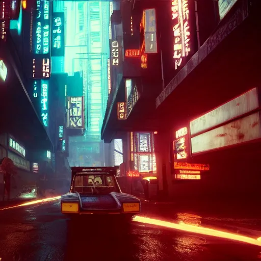 Prompt: . diffusion movie shot from blade runner, cyberpunk, journey across the urban district | neverland and the gateway between dreams by blade runner, rendered in unreal engine