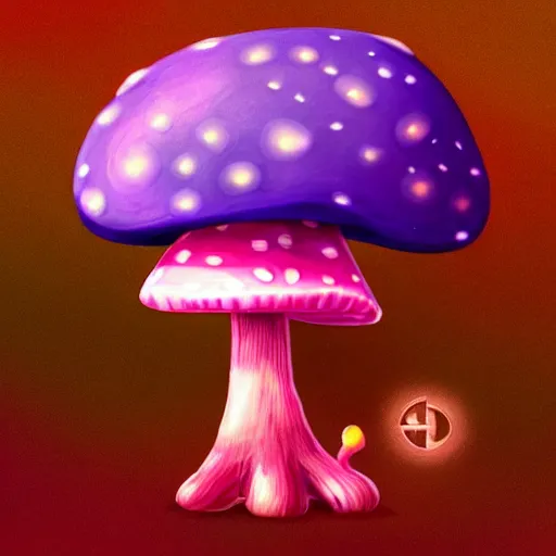 Image similar to stylised mushroom, adorable mushroom with facial features, style of Disney cute chibi mushroom pose, micro lens, fluffy, epic sweet, pose, enlightment, illumination, epic digital art, HD Quality, Artstation, UHD 4K image