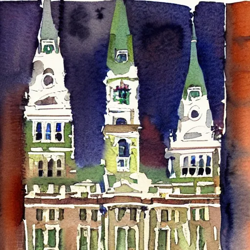 Prompt: watercolor painting of philadelphia city hall