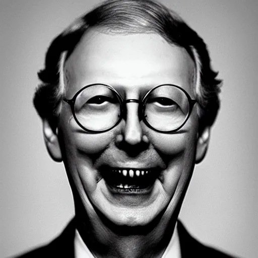 Image similar to the melting slimy face of villain mitch mcconnell flesh monster. horror film photograph.