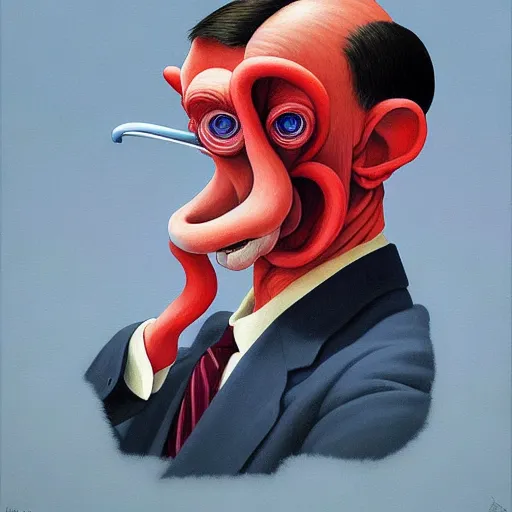 Prompt: Portrait of mr. Monkey wearing a business suit , very coherent, painted by Edward Hopper, Wayne Barlowe, painted by James Gilleard, airbrush, art by JamesJean