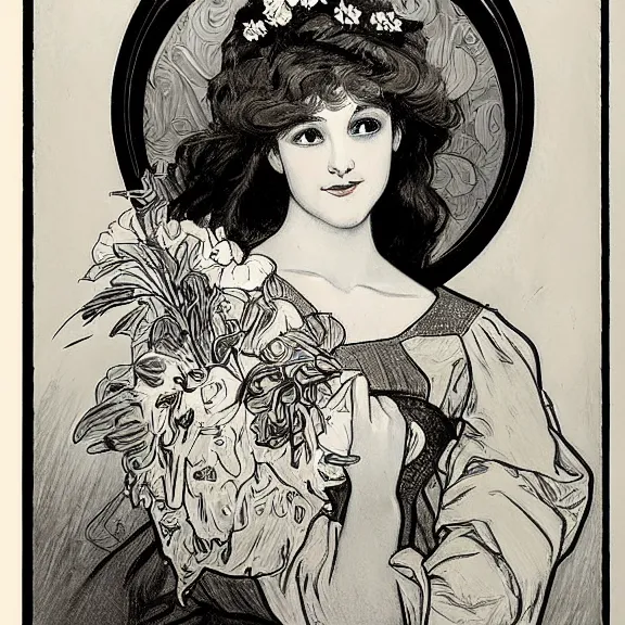 Image similar to a highly detailed beautiful portrait in the style of charles dana gibson and in the style of alphonse mucha.