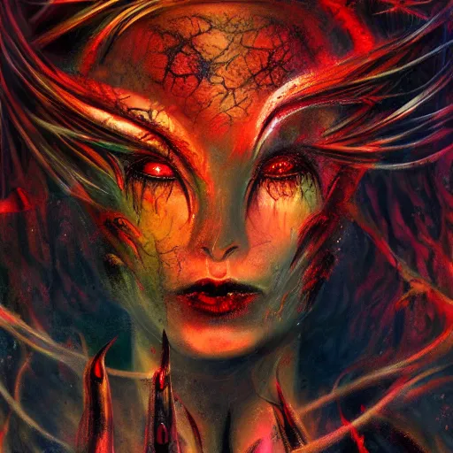 Image similar to woman, hell, horror, popular fantasy art abstract painting generated by artificial intelligence, 8K UHD, trending on artstation, extremely detailed