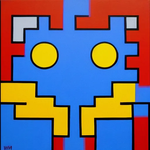 Image similar to pac - man - maze!!!!!!! painting by mondrian