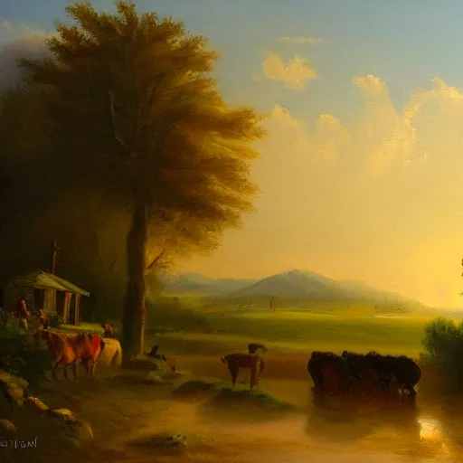 Image similar to an oil painting of the joys of the morning, amazing landscape