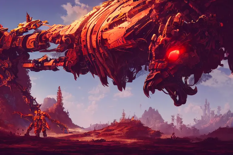 Image similar to fireclaw machine mecanical creature robot of horizon forbidden west horizon zero dawn bioluminiscence global illumination ray tracing hdr fanart arstation by ian pesty and alena aenami artworks in 4 k