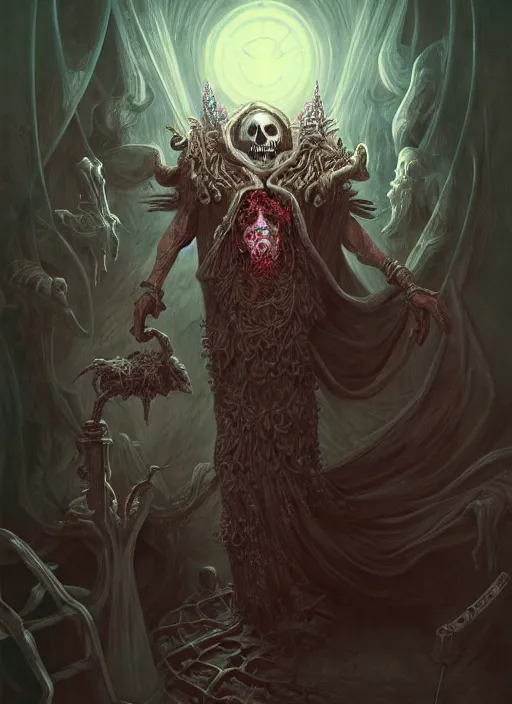 Prompt: fineart illustration of the necromancer, hyper detailed, fantasy surrealism, crisp