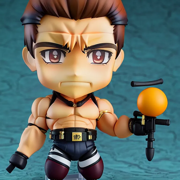 Prompt: An anime Nendoroid figurine of Arnold Schwarzenegger, fantasy, figurine , product photo