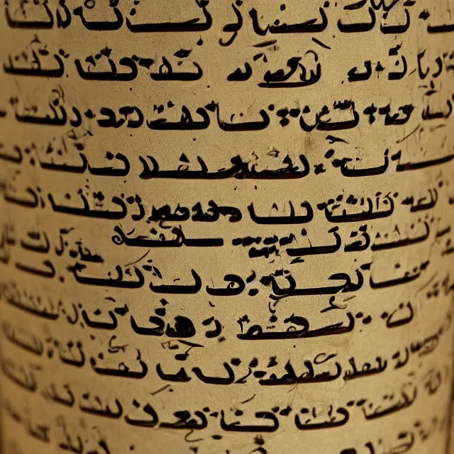 Prompt: a full realistic photo of a tall and thin cylindrical clay dead sea scroll jar with two sentences of nabatean aramaic, dark, brooding, atmospheric, volume lighting