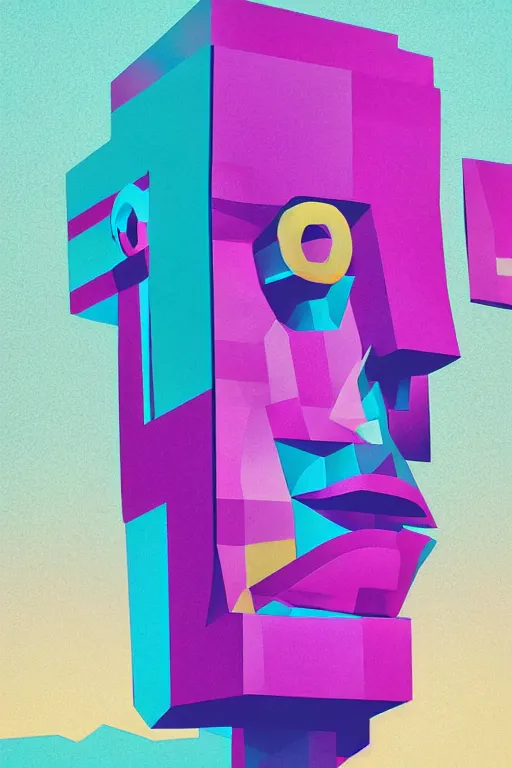 Image similar to cubist moai statue cutout digital illustration cartoon colorful beeple