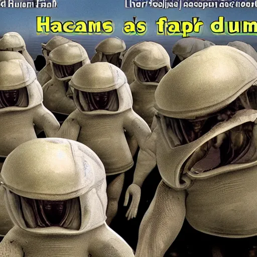 Image similar to humans are trapped in an alien human farm, shocking images, magazine, don't eat humans