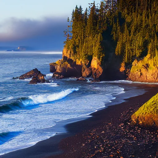 Prompt: pacific northwest coastline early morning