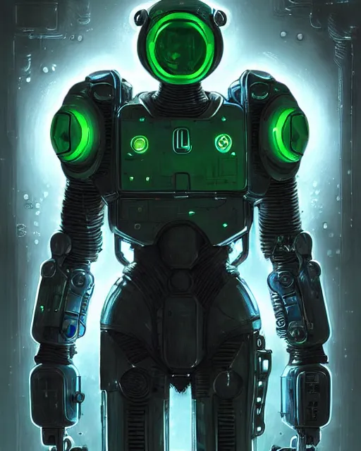 Image similar to luigi in a mech scifi suit matrix with chrome and small lights by, fantasy character portrait, ultra realistic, futuristic background by laurie greasley, concept art, intricate details, highly detailed by greg rutkowski, gaston bussiere, craig mullins, simon bisley