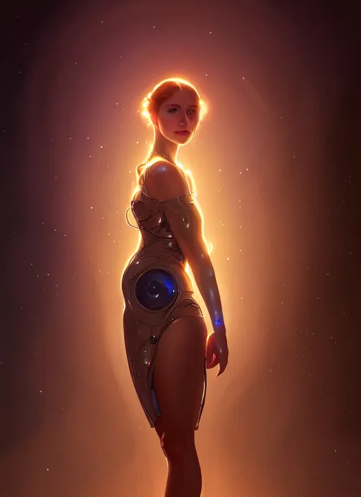 Image similar to full body portrait of girl, chemisty, sci - fi, glowing lights!! intricate, elegant, highly detailed, digital painting, artstation, concept art, smooth, sharp focus, illustration, art by artgerm and greg rutkowski and alphonse mucha, 8 k