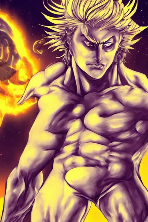 Prompt: Dio Brando posing dramatically with a full moon behind him, extremely detailed multiple unique different art styles.
