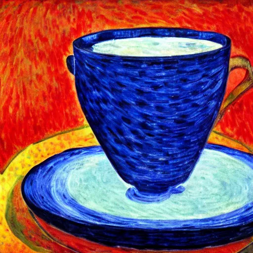 Prompt: water overflowing out of cup, fauvism, high definition