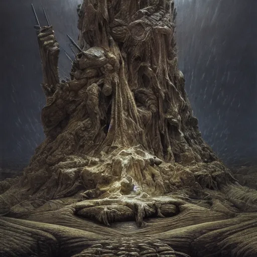 Prompt: the throne of severity, cold | highly detailed matte painting, hyperrealistic, very intrincate | cinematic lighting, award - winning | by rachel ruysch, giger, beksinski and bocklin | by austin osman spare and william blake, trending on artstation, cgsociety, official art, octane.