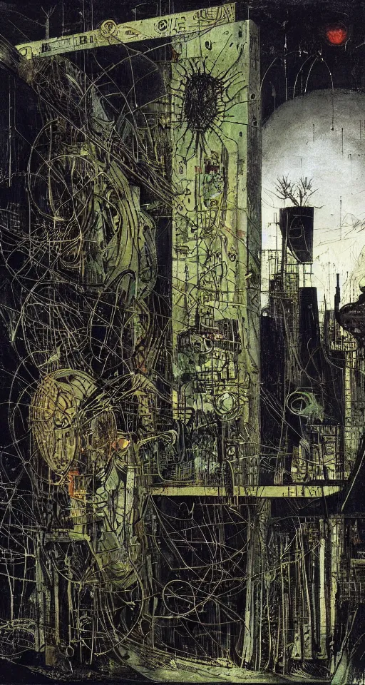 Prompt: solarpunk human technologies by david caspar friedrich, hr giger, Jean-Michel Basquiat