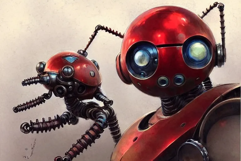 Image similar to adventurer ( ( ( ( ( 1 9 5 0 s retro future robot tachikoma. muted colors. ) ) ) ) ) by jean baptiste monge!!!!!!!!!!!!!!!!!!!!!!!!! chrome red