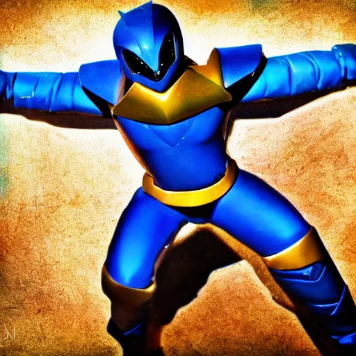 Image similar to blue santa as the blue power ranger, digital photography, high detailed