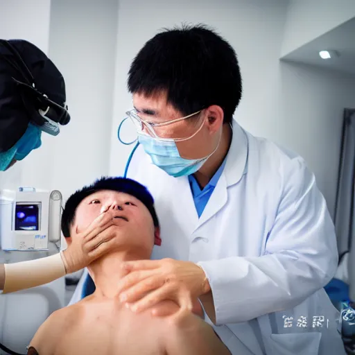 Image similar to zhang zhongjing getting chemotherapy, ultra detailed, hdr, 8 k, professional photography